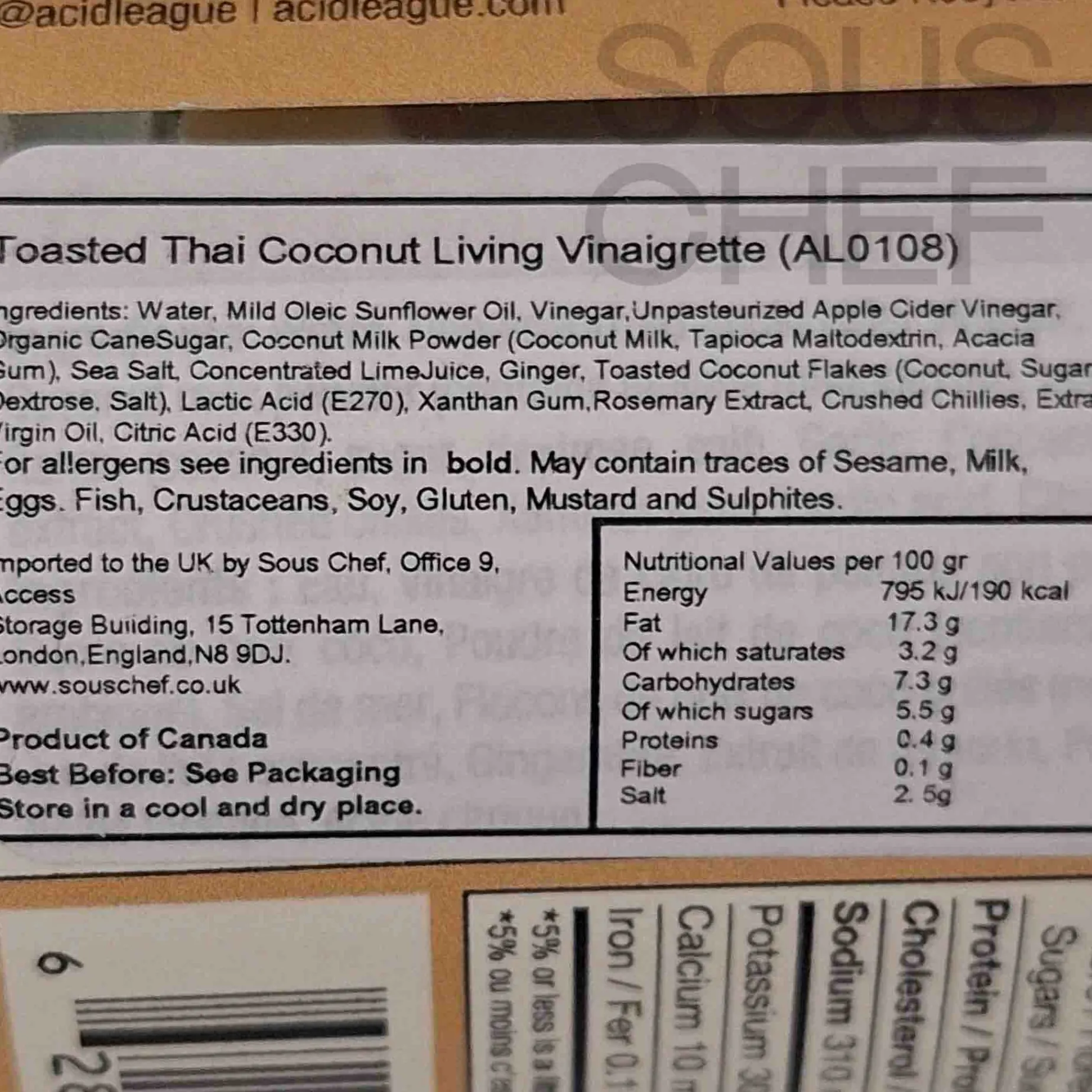 Acid League Toasted Coconut Dressing, 300ml