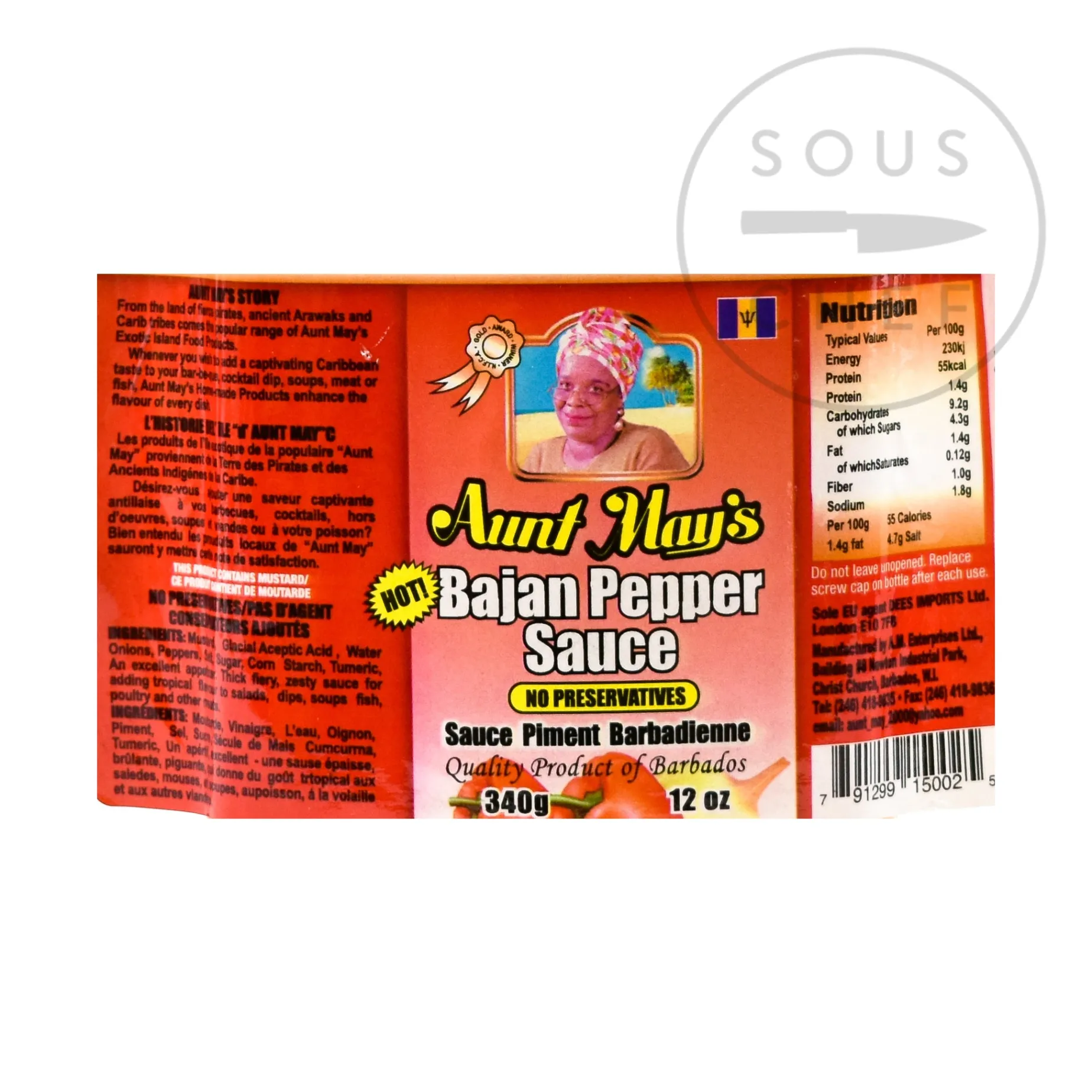 Aunt May's Bajan Pepper Sauce, 340g