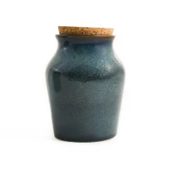 Blue Glaze Salt Pot with Cork Lid