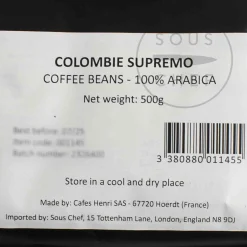 Cafes Henri Colombia Supremo Whole Coffee Beans, 500g