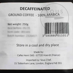 Cafes Henri Decaffeinated 100% Arabica Ground Coffee, 250g