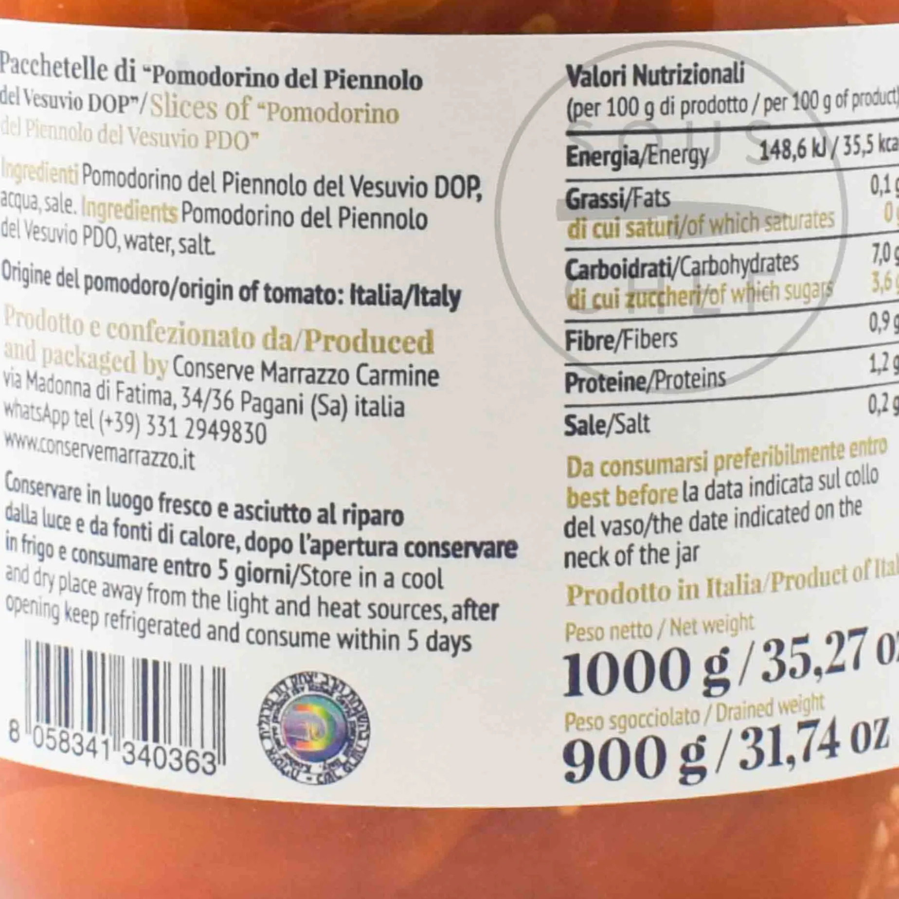 Casa Marrazzo Sliced Piennolo Vesuvio DOP Tomatoes, 1.06 Litre