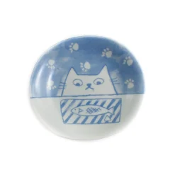 Cat with Fish Japanese Side Plate, 14cm