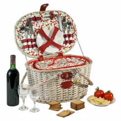 Cheverny Cherry Print Picnic Basket, 4 Person