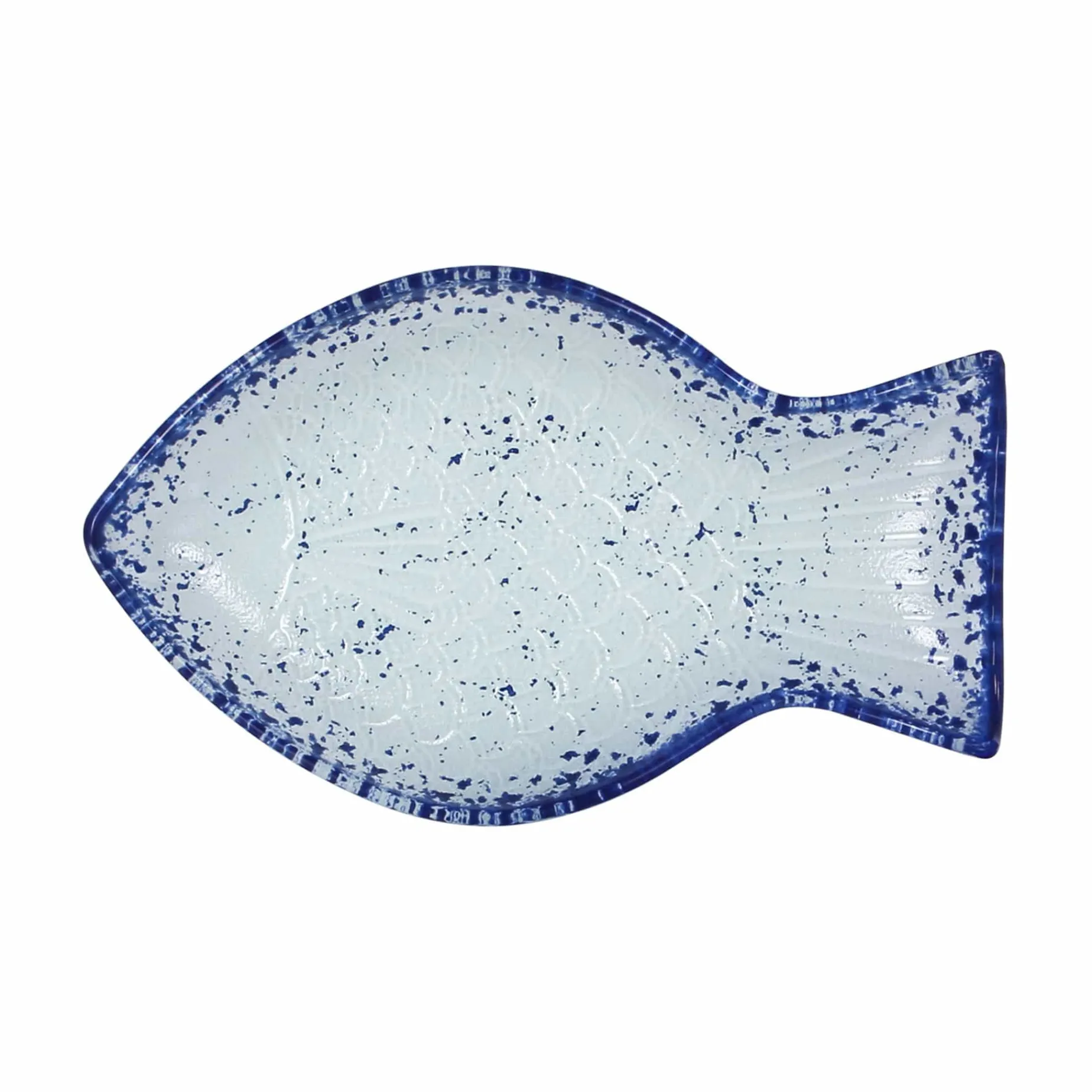 Cobalt Blue Rim Glass Fish Serving Dish, 20x12.5cm