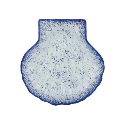 Cobalt Blue Rim Glass Scallop Serving Platter, 25cm