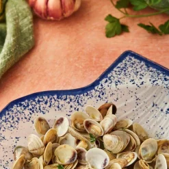 Cobalt Blue Rim Glass Scallop Serving Dish, 18cm