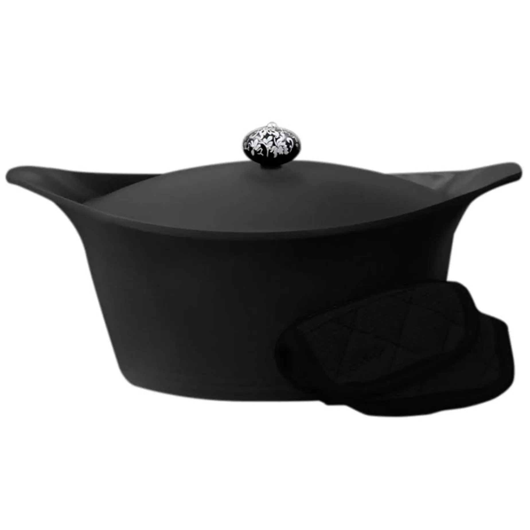 Cookut Lightweight Non-Stick Dutch Oven with Pot Holders, Black, BPA-Free