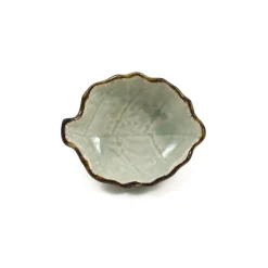 Cream & Pale Green Leaf Dish, 9.8cm