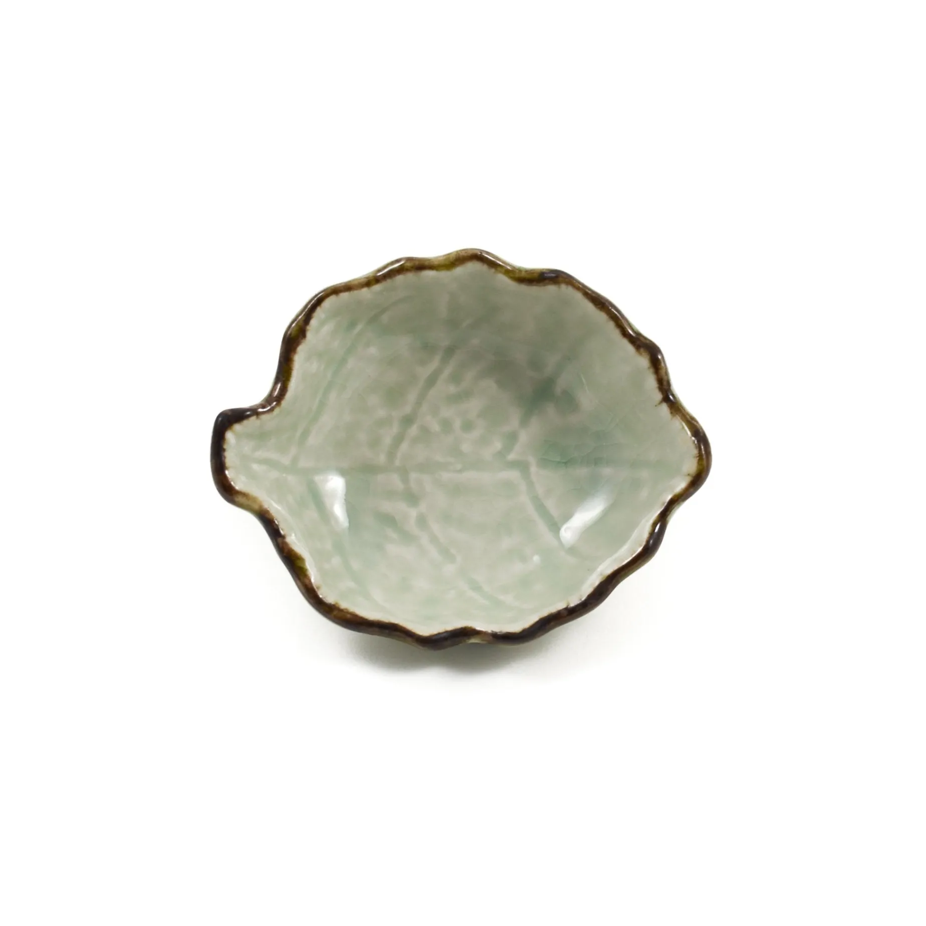 Cream & Pale Green Leaf Dish, 9.8cm