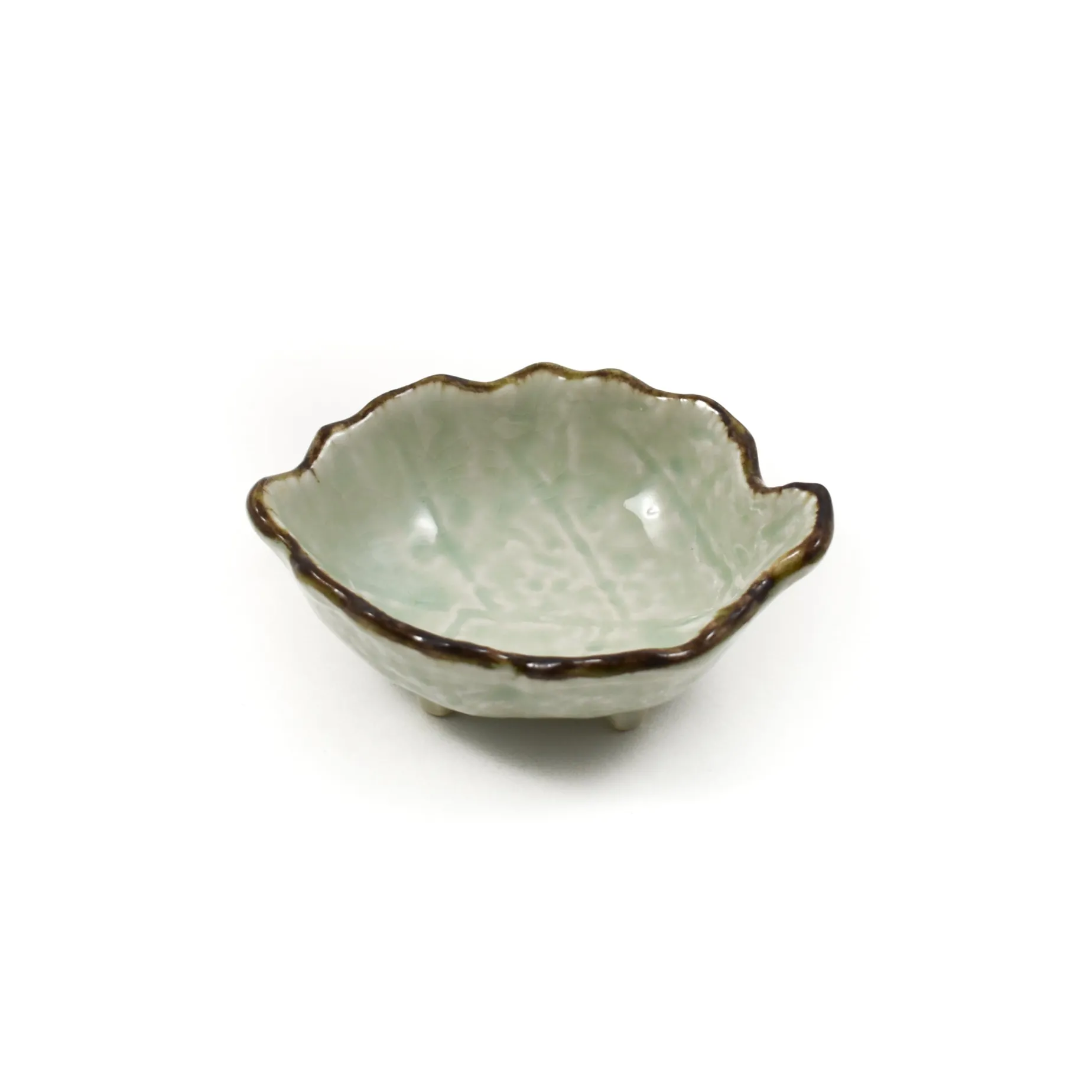 Cream & Pale Green Leaf Dish, 9.8cm