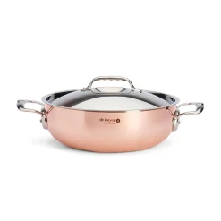 De Buyer Prima Matera Copper Curved Saute Pan with Lid & Stainless Steel Handle, 28cm