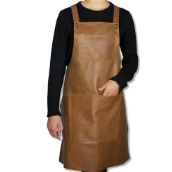 Dutchdeluxes Leather Suspender Apron in Vintage Camel