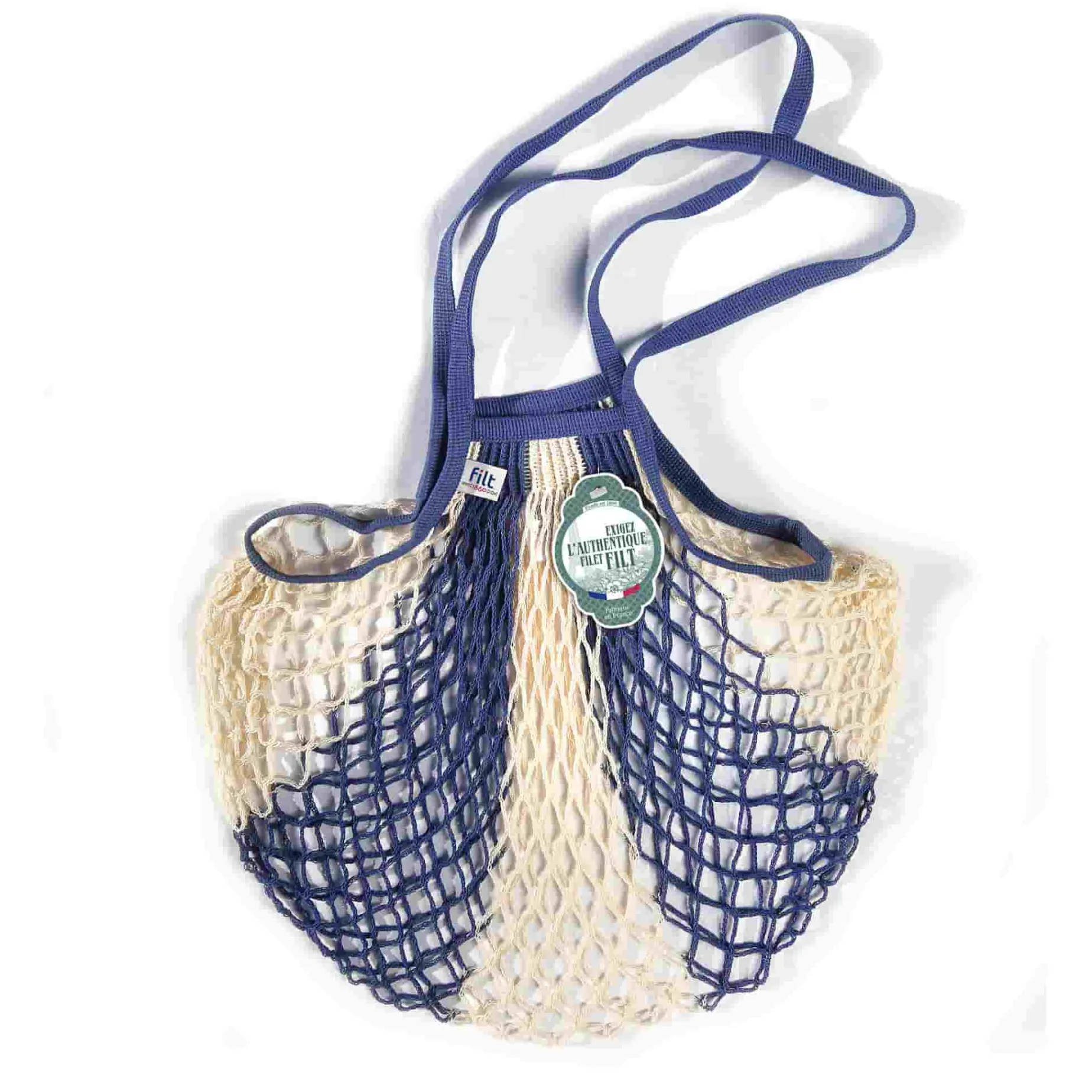 Filt String Bag in Blue and White, Long Handle
