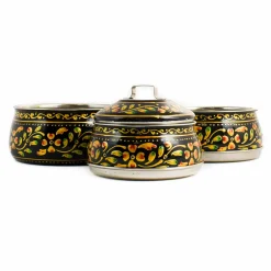 Hand Painted Three Tier Black Tiffin Tin, 1.5 Litre