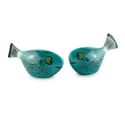 Hannah Turner Set of 2 Blue Fish Salt & Pepper Shakers, 10cm