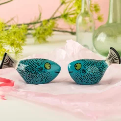 Hannah Turner Set of 2 Blue Fish Salt & Pepper Shakers, 10cm