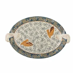 Hezha Blue Stoneware Serving Platter, 34x25cm