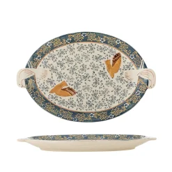 Hezha Blue Stoneware Serving Platter, 34x25cm
