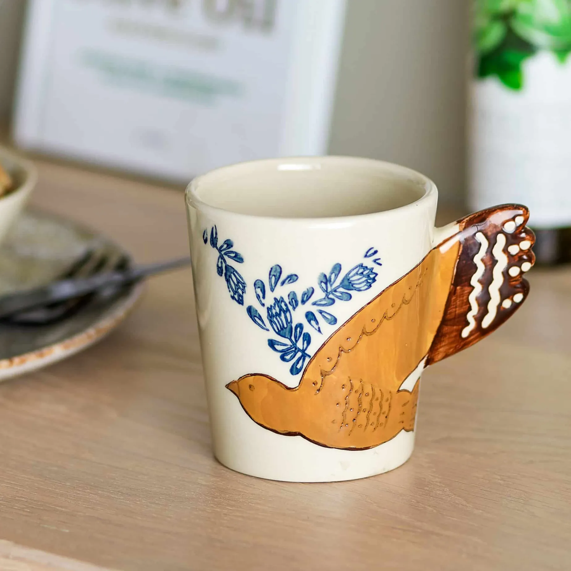 Hezha White Mug with Bird, 8cm
