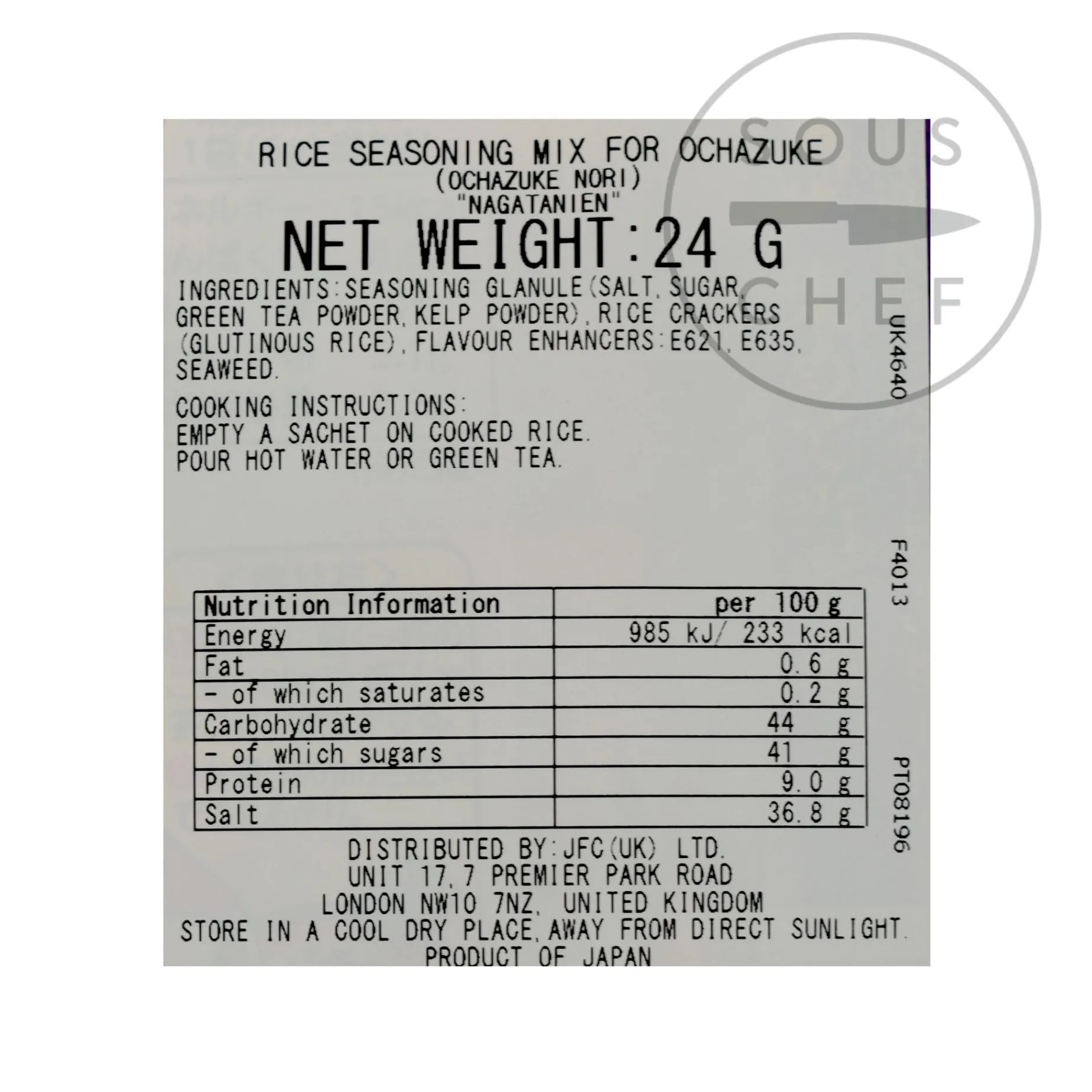 Instant Ochazuke Rice Seasoning - Nori, 4 x 6g