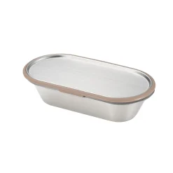 Japanese Brown Rim Stainless Steel Lunch Box, 21x11cm