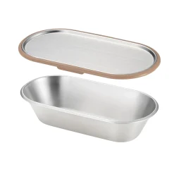 Japanese Brown Rim Stainless Steel Lunch Box, 21x11cm