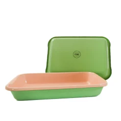 Kapka x Sous Chef Colourblock Enamel Roasting Dish, 26cm, Green & Pink