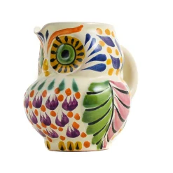 Mexican Hand Painted Orange Owl Milk Jug