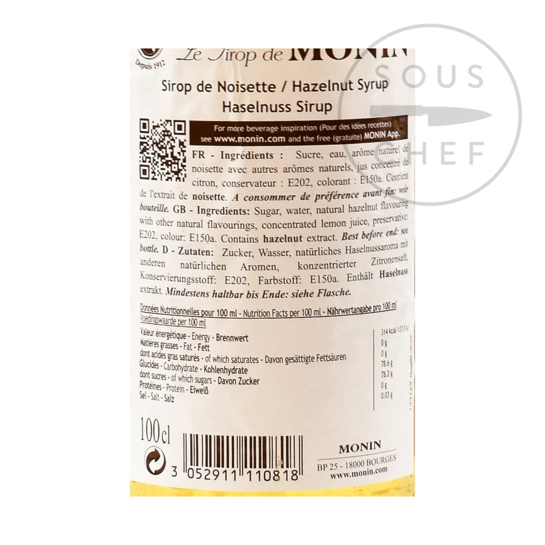 Monin Hazelnut Syrup, 1 litre