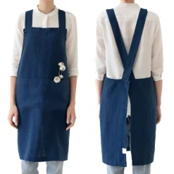 Navy Crossback Linen Apron