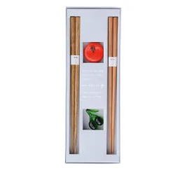 Olive & Mandarin Wood Chopstick Gift Set with Rests, 18cm