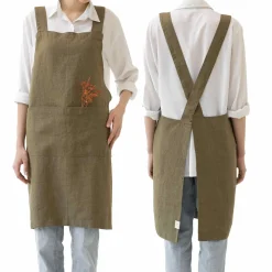 Olive Crossback Linen Apron