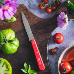Opinel No 113 Red Beechwood Handle Serrated Paring Knife, 10cm
