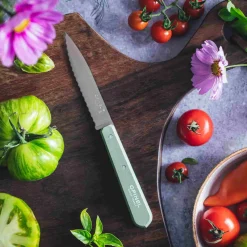 Opinel No 113 Sage Beechwood Handle Serrated Paring Knife, 10cm