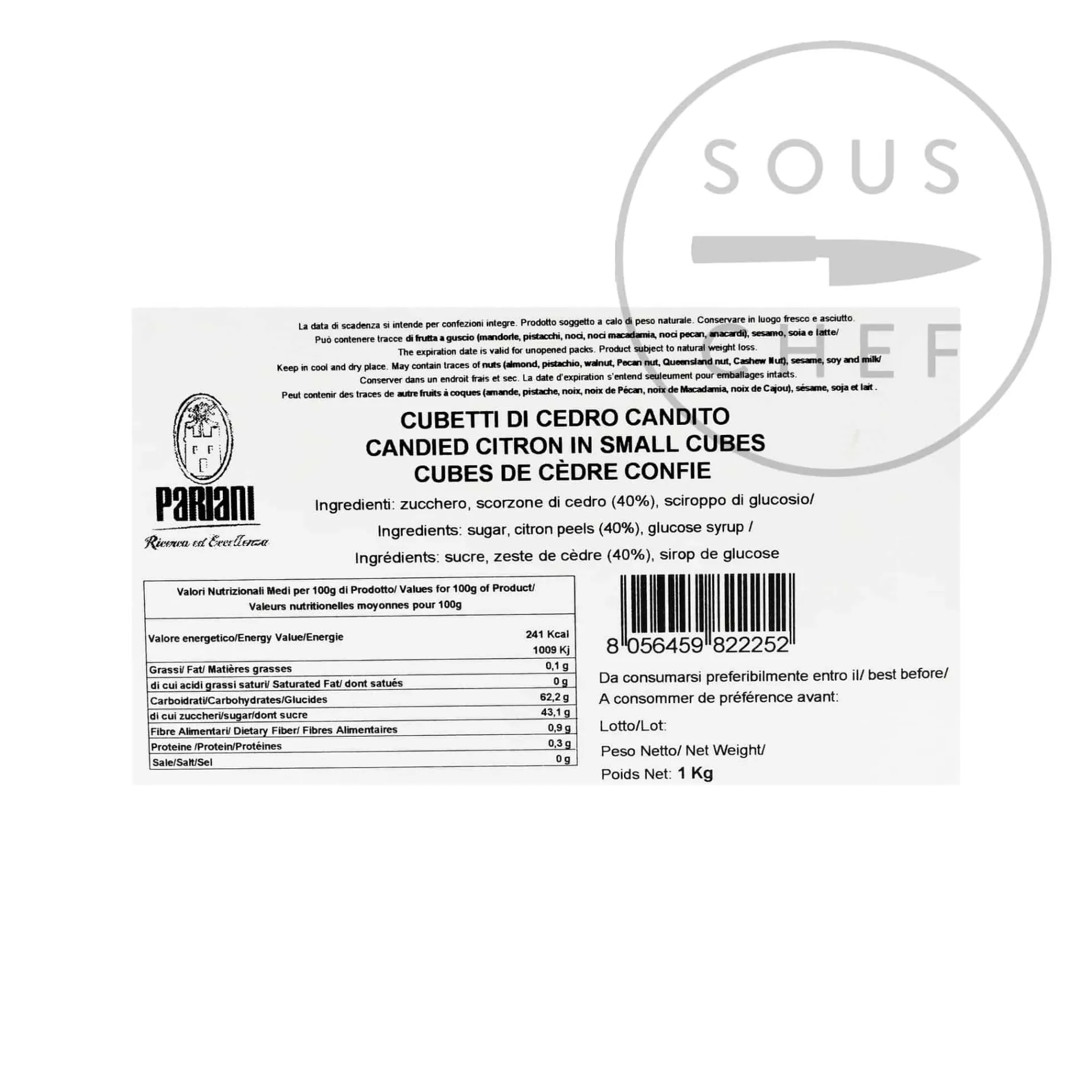 Pariani Candied Cedro Citron In Small Cubes, 1kg