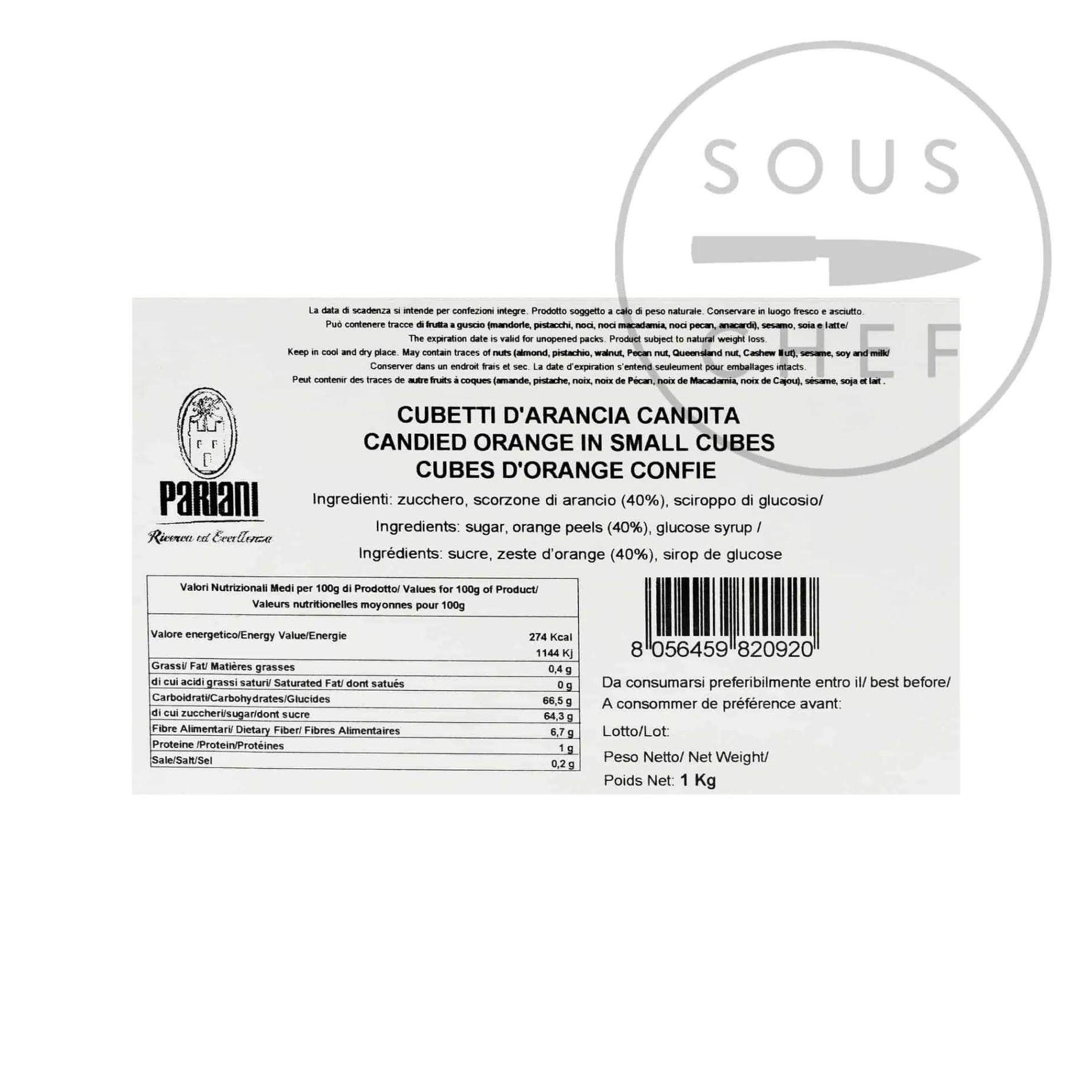 Pariani Candied Orange In Small Cubes, 1kg