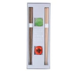 Persimmon & Plum Wood Chopstick Gift Set with Rests, 18cm
