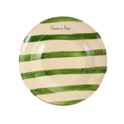Puglia "Cacio E Pepe" Green Stripe Pasta Bowl, 29cm