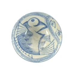 Rice Bowl With Blue Fish, 12cm