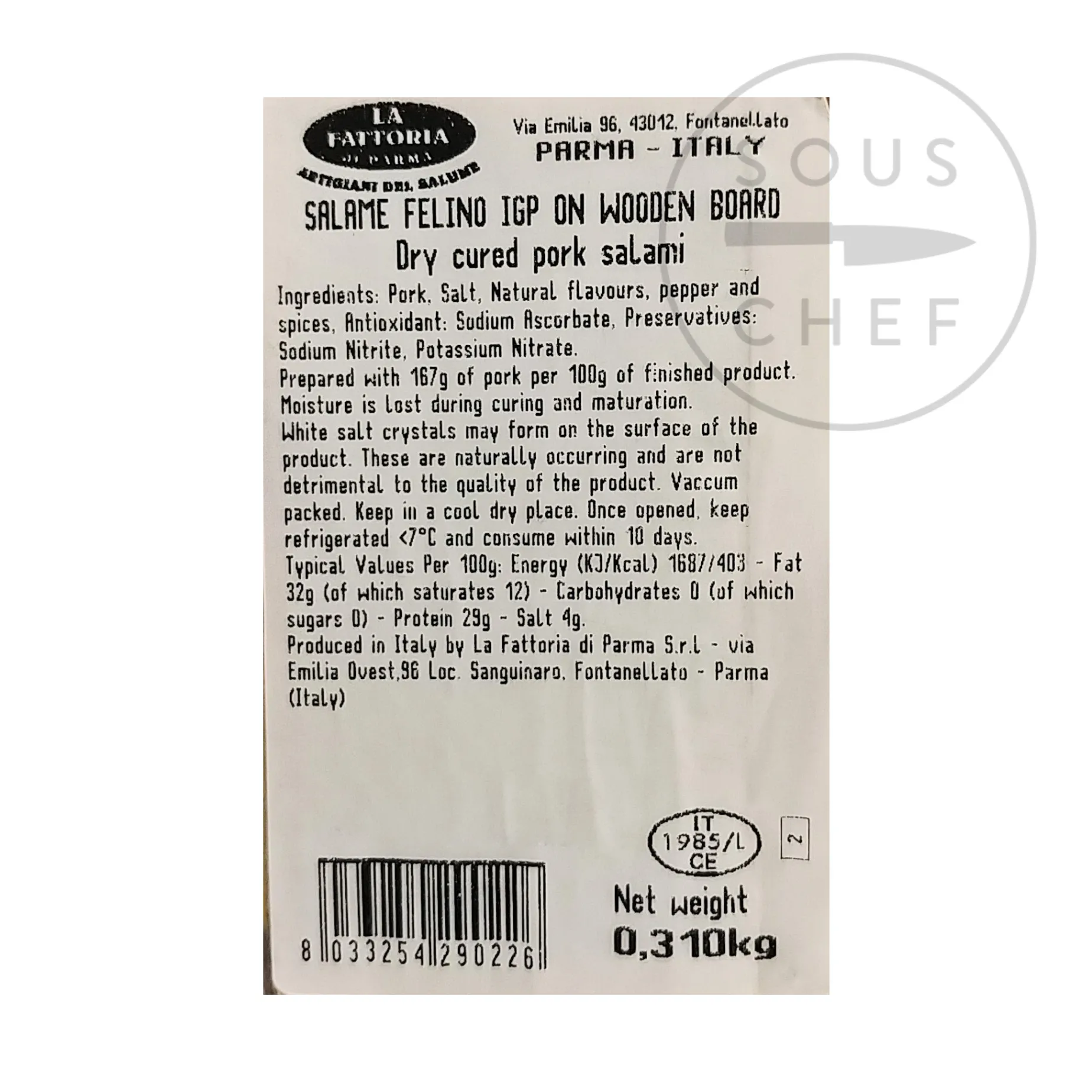 Salami Felino IGP Riserva with Wooden Carving Board, 300g