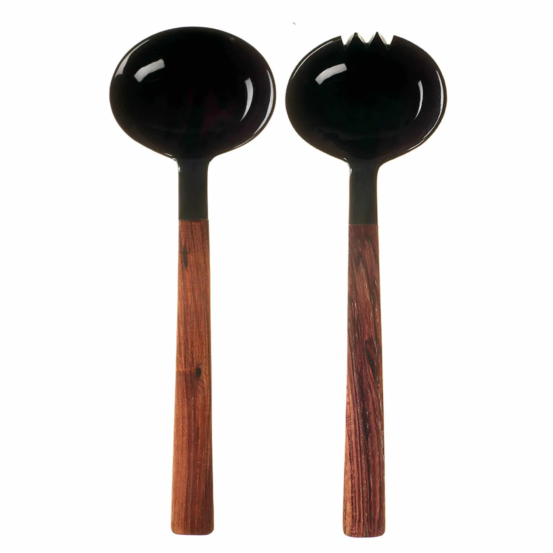 Sarah Petherick Black Horn and Wood Salad Servers Set
