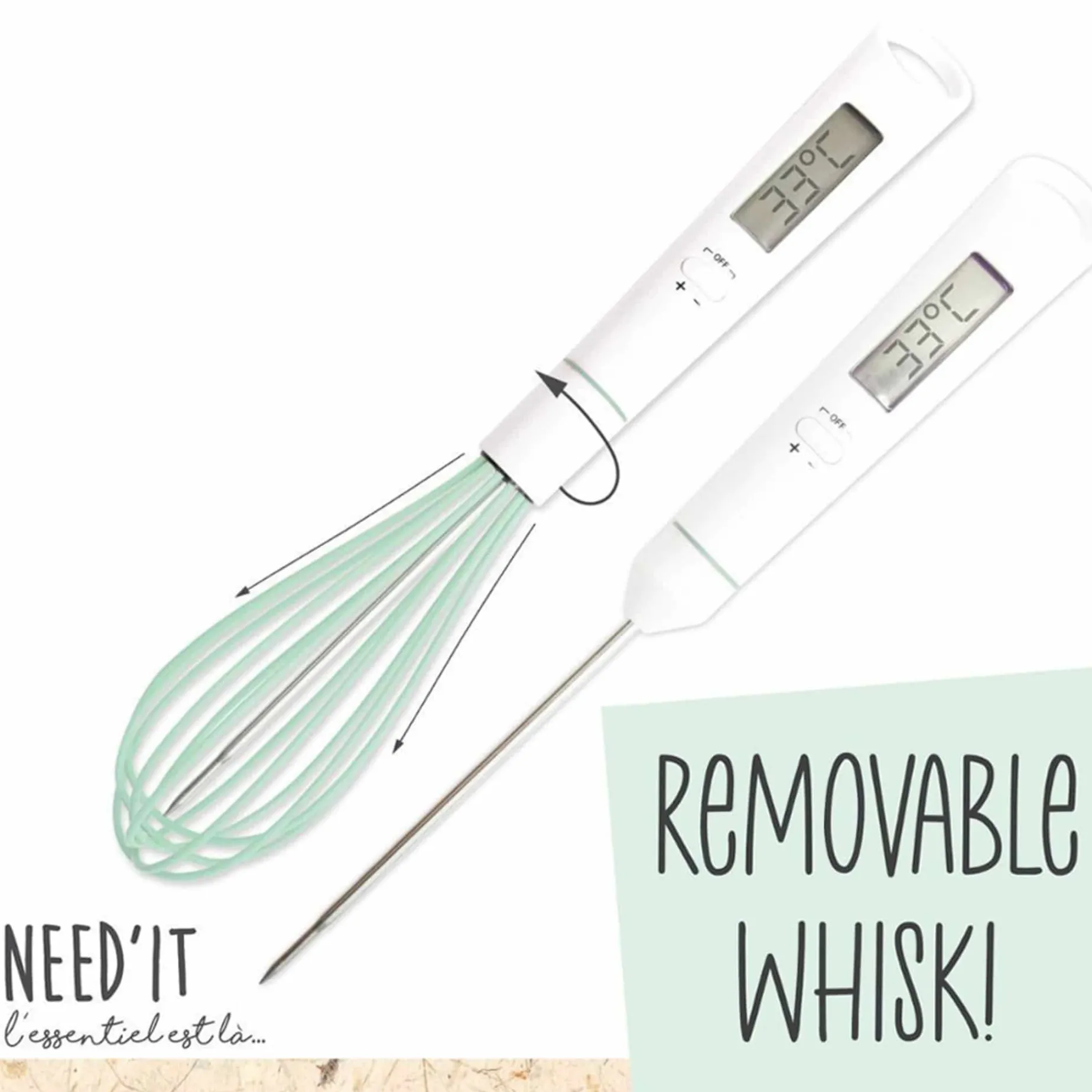 Scrap Cooking Handheld Whisk with Built in Thermometer