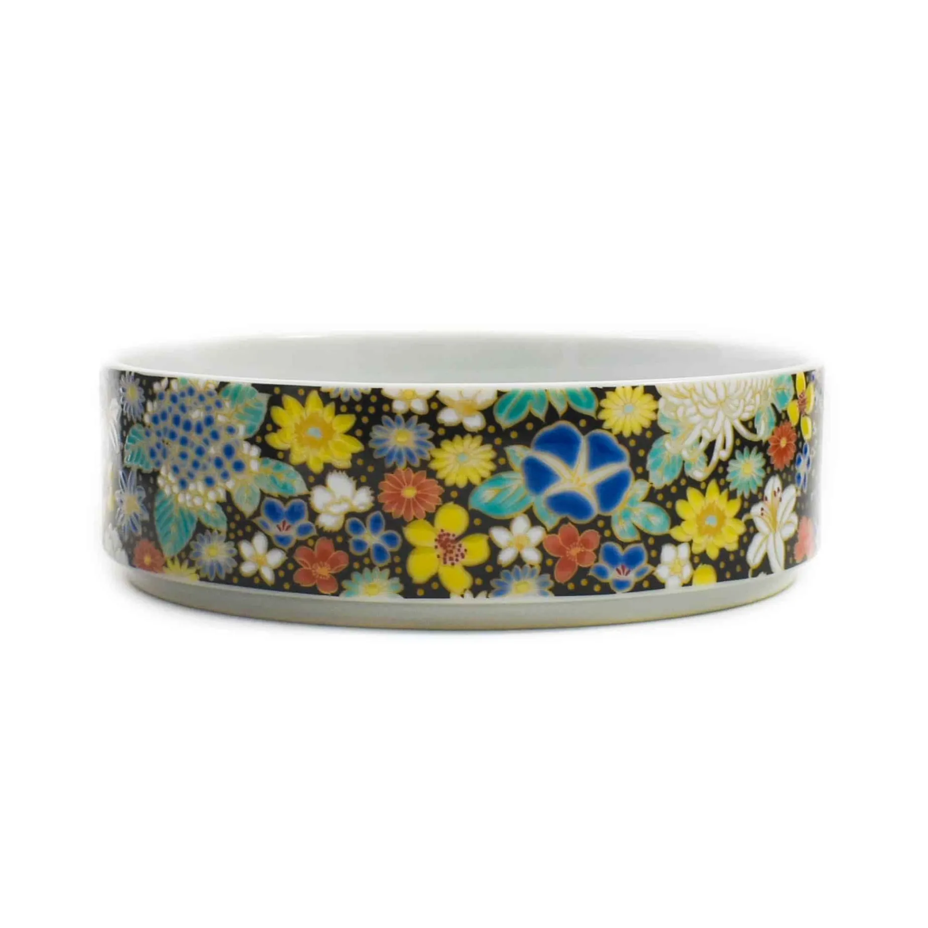 Seikou Porcelain Black Floral Motif Sweets Container, 3 Compartments