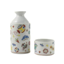 Seikou Porcelain Patterned Sake Jug and Cup