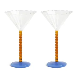 Set of 2 Amber Bubble Stem Martini Glasses, 150ml
