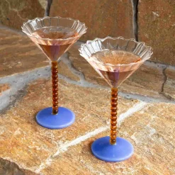 Set of 2 Amber Bubble Stem Martini Glasses, 150ml
