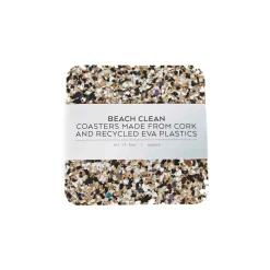 Set of 4 Beach Clean Recycled Cork Square Coasters, 10cm