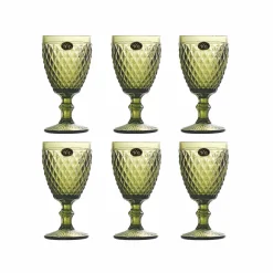 Set of 6 Green Diamond Wine Glasses, 350ml