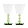 Set of 2 Green Petal Wine Glasses, 200ml